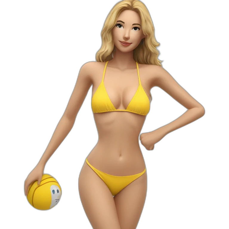 Sexy pose soft-fit Caucasian woman yellow bikini (beach body) bed emoji