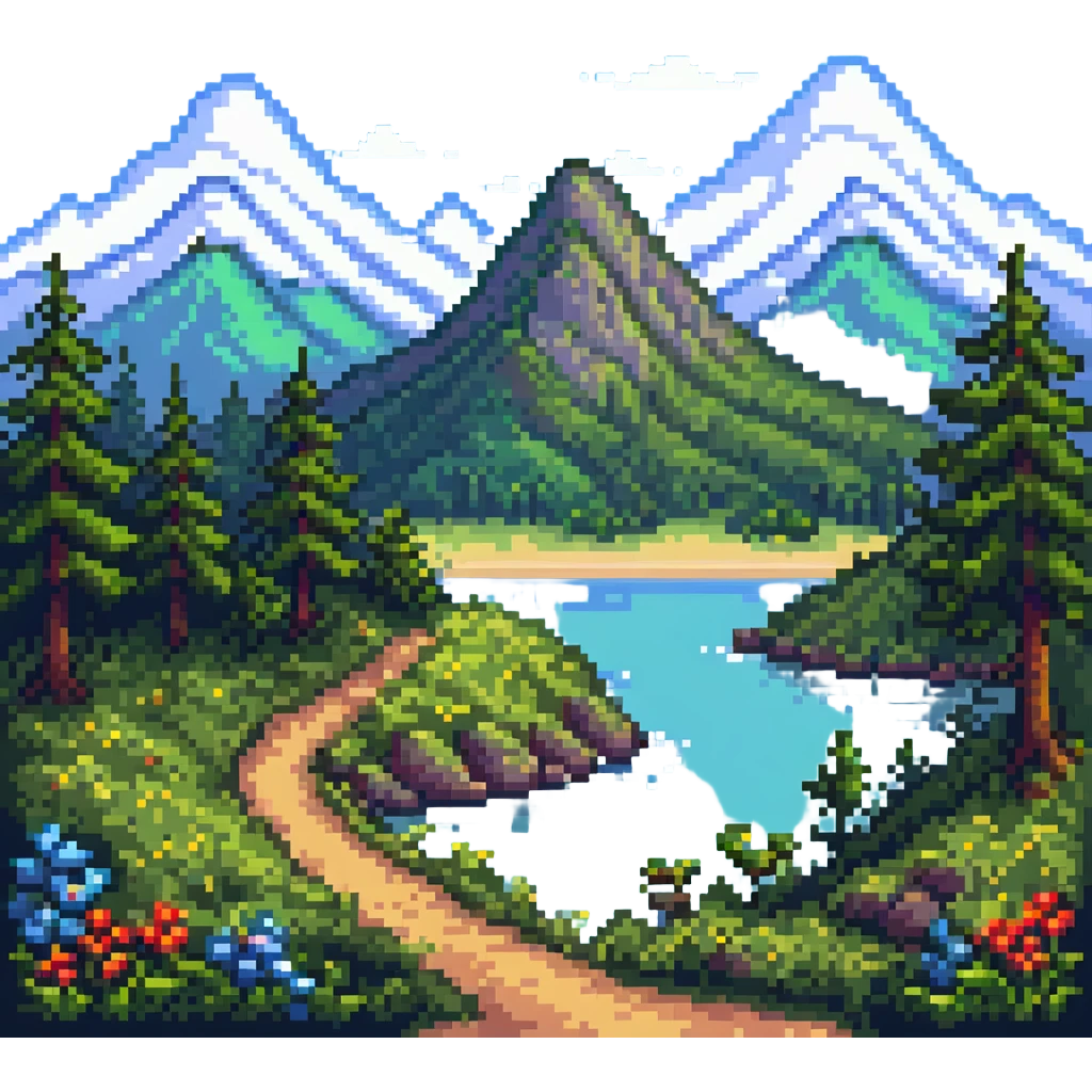 landscape in pixel art style with a 32-color palette emoji