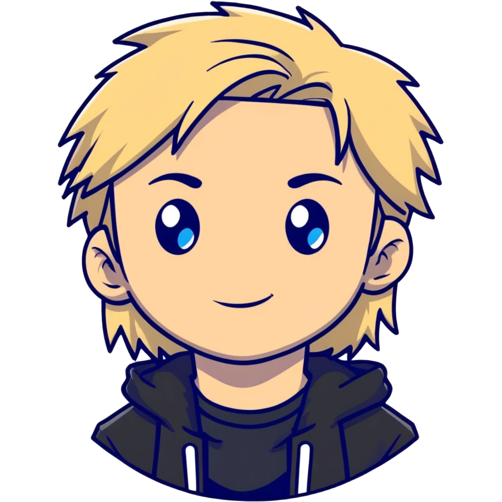 boy with long light blonde hair, dark blue eyes, facial piercings, all black clothing emoji