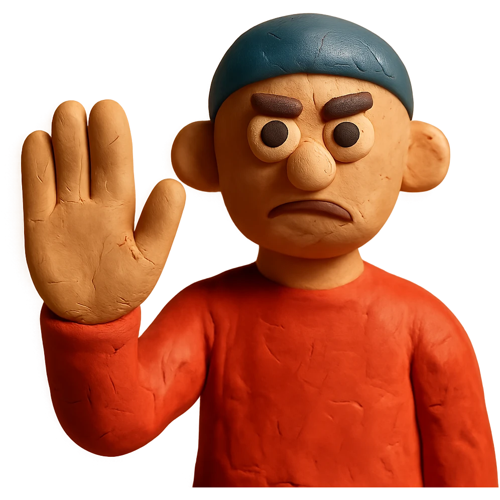 figure with hand up, signaling 'stop' emoji