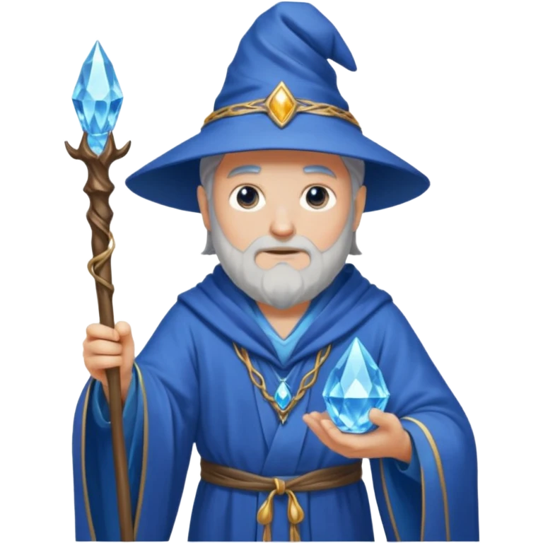 Wizard in blue robe with crystal-topped staff emoji