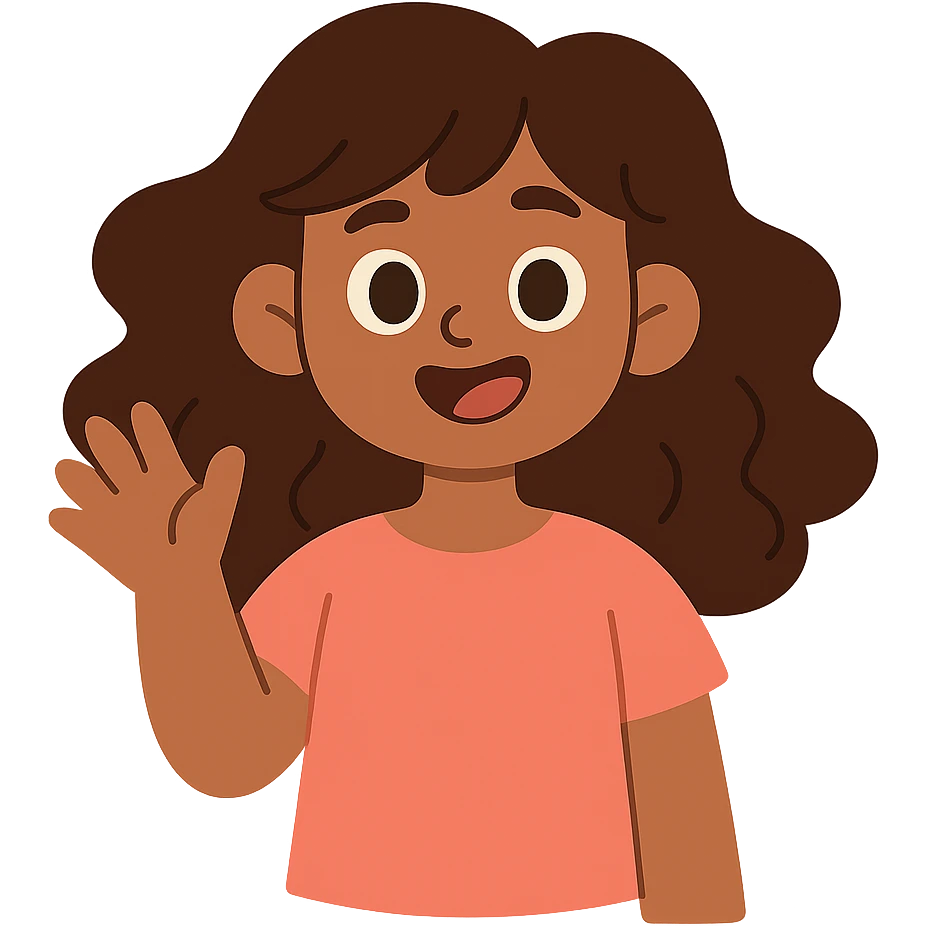 brown girl with wavy hair and brown eyes in pastel toon style emoji