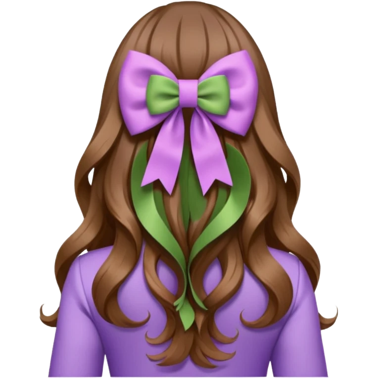 long wavy brown hair from behind with a medium lilac bow emoji