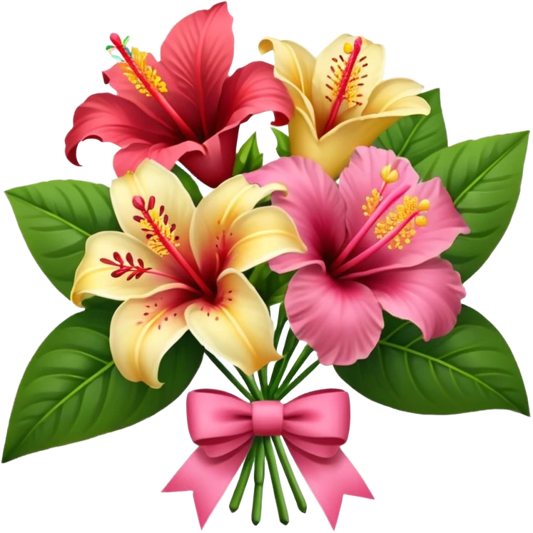 bouquet of lilies and hibiscus with bow emoji