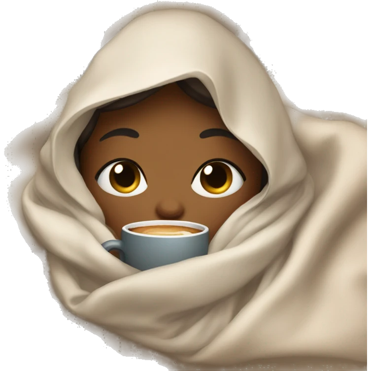 girl inside a blanket sipping coffee eyes closed emoji