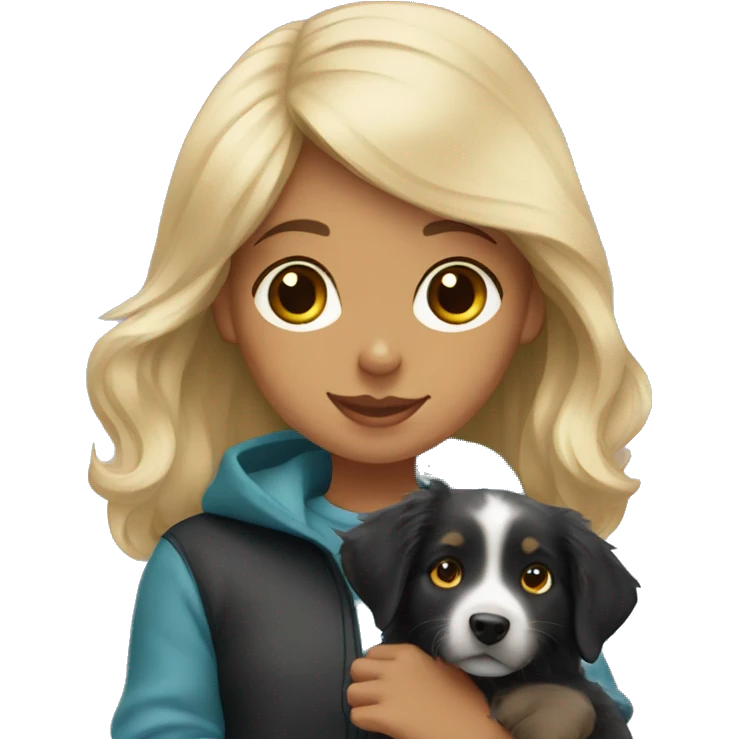 Blonde girl with black Australian shepherd puppy emoji