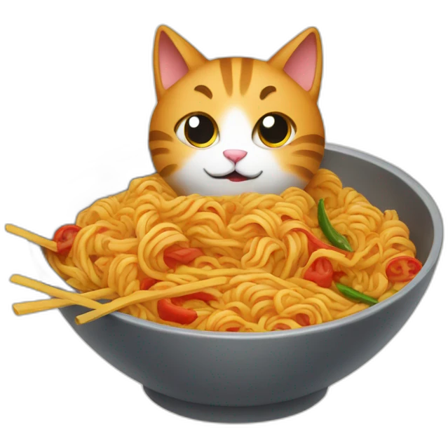 Cat eating spicy noodles emoji