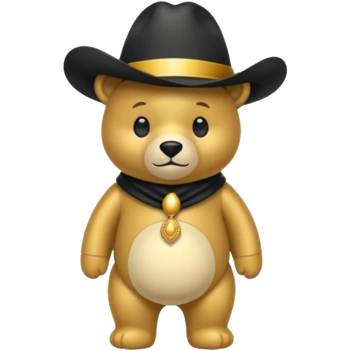 Oso dorado con un sombrero elegante    negro y  en   su cuello un moño negro 🎩 emoji