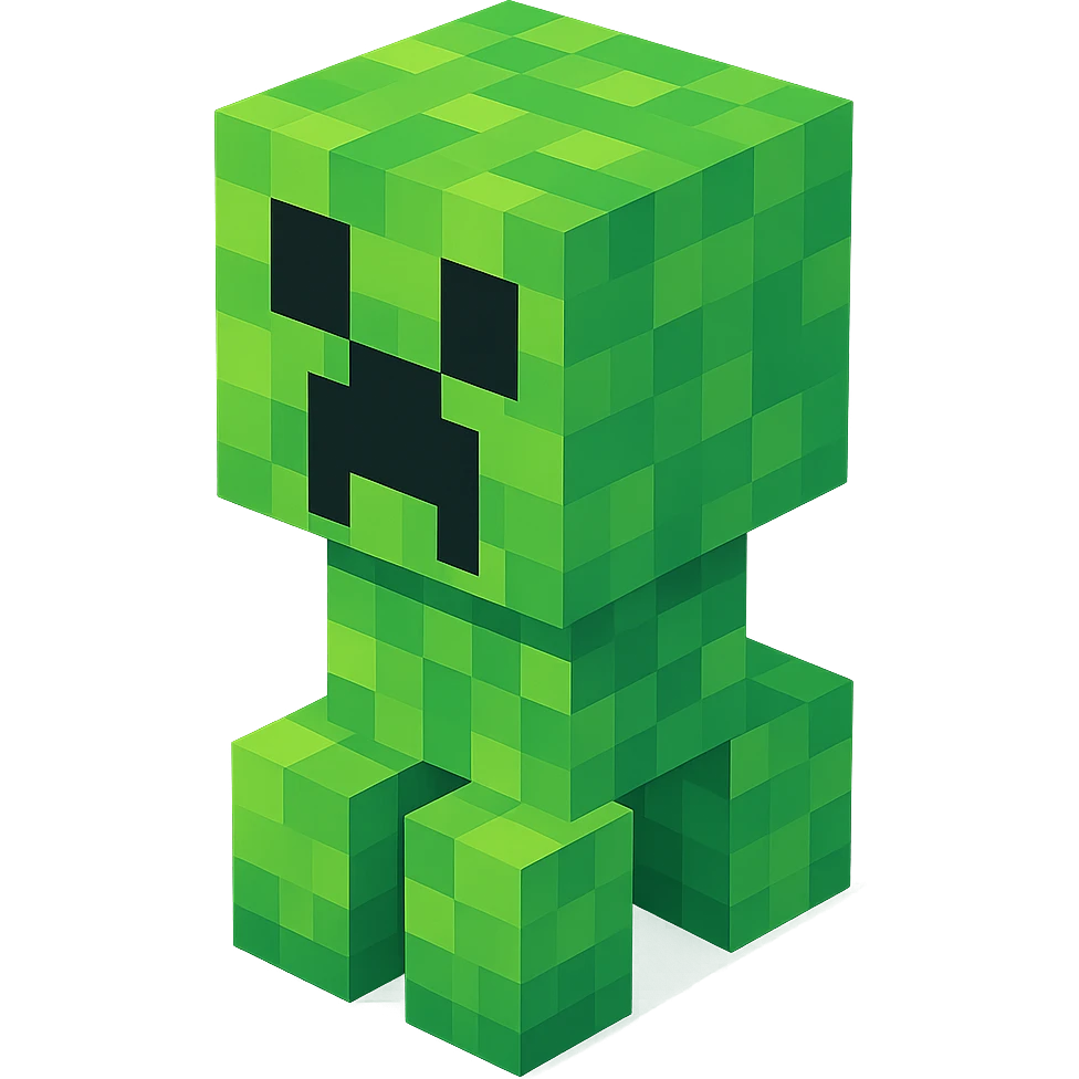 Minecraft Creeper, 3D blocky voxel style, green pixelated texture, classic Minecraft look emoji