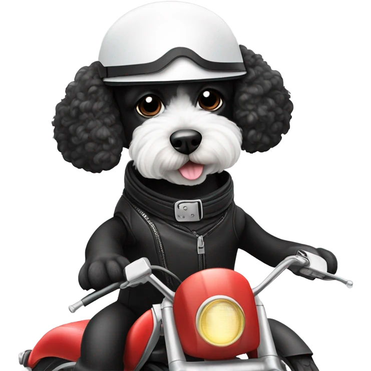 Black and white Poodle on a motorcycle emoji