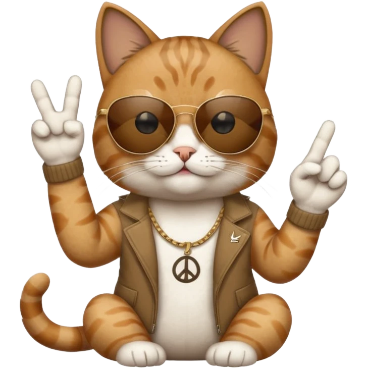 a cat wearing sunglasses a saying peace out on his head there would be written peace out and he will do the pose for peace out emoji