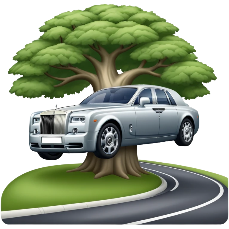 Rolls-Royce Phantom (2022) – cinematic-realistic Rolls-Royce Phantom emoji, its polished silver frame glistening under the sun as it glides down a winding, tree-lined road. The iconic Spirit of Ecstasy hood ornament stands proudly, the V12 engine hums silently as the car cuts through the serene countryside, embodying elegance and power. emoji