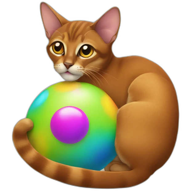 Abyssinian cat holding a colorful ball of fur emoji
