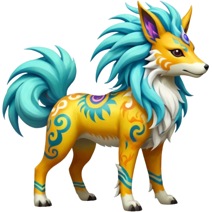 Tropical Tiny Marked Patterned Tribal Colorful Painted Oriental Asian Patterned Tropical Exotic Toxic Suicune-Solgaleo-Rapidash-Arcanine-fusion-hybrid-creature (full body) emoji