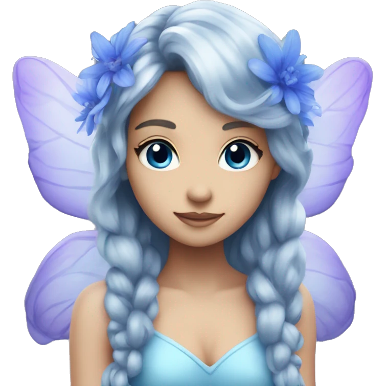 Beautiful, blue flower, fairy, blue, silver, purple, long hair, big wings emoji