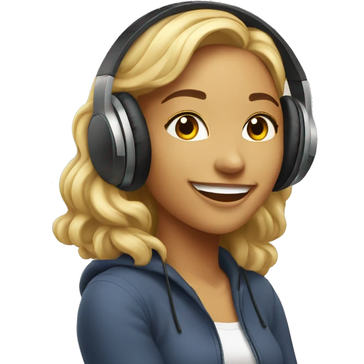 Beautiful woman smiling while listening to music with headphones emoji