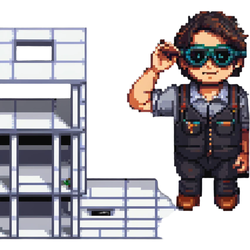 architect man making a model of a building wearing protective glasses emoji