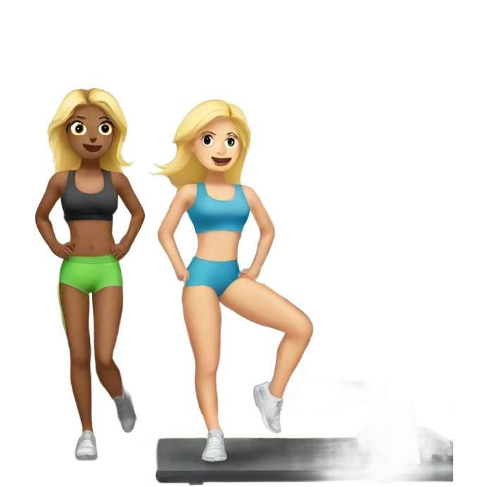 Two blonde girls at a gym working out  emoji