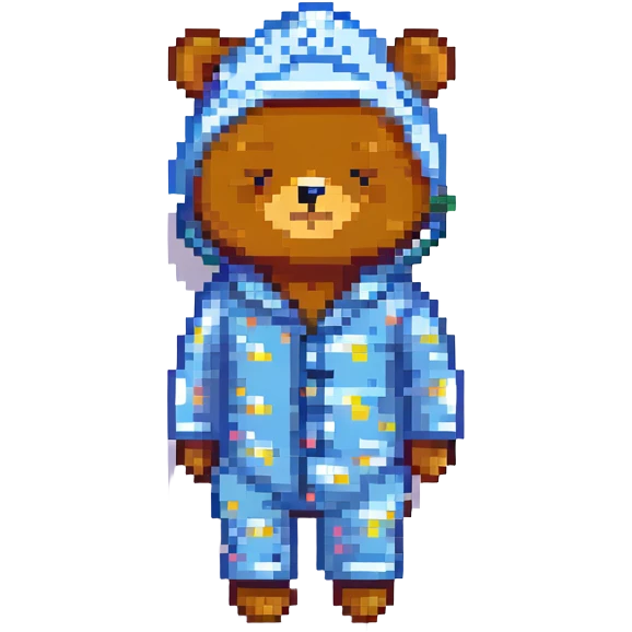 bear in pajamas with sleeping cap, pixel art style emoji