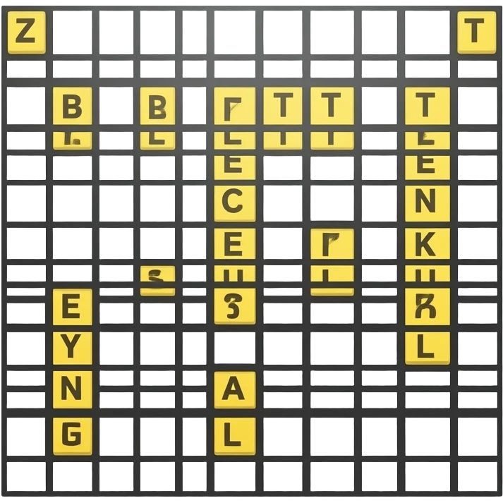 “Apple emoji style crossword puzzle app logo, clean rounded square icon, white background, black crossword grid, a few filled yellow letter tiles, soft shadows, minimal, glossy 3D emoji look emoji