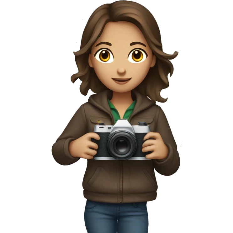 A brown haired girl with camera emoji
