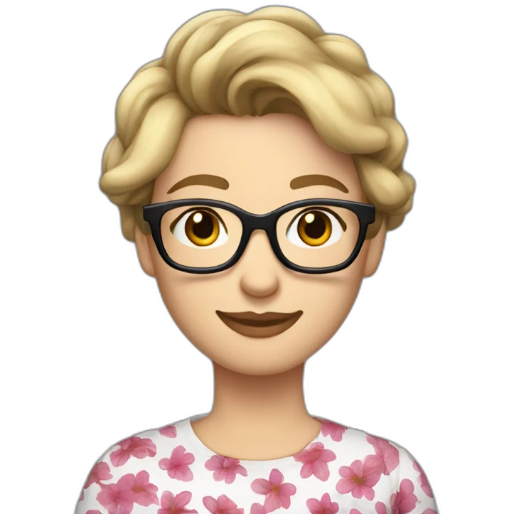 unshaved white brunette with short hair up unshaved wearing glasses and dark t-shirt with flowers print emoji