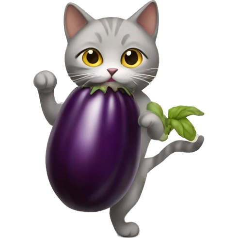 Cat holding eggplant emoji