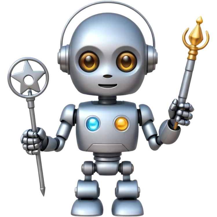 A cute robot is holding a magic wand, magic, emoji emoji