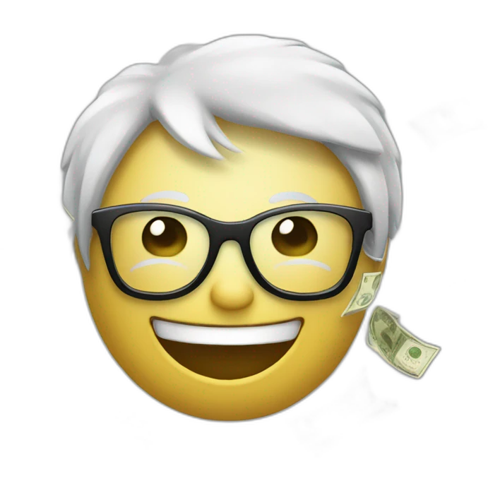 Emoji with glasses laughing with tears and speeding up money emoji