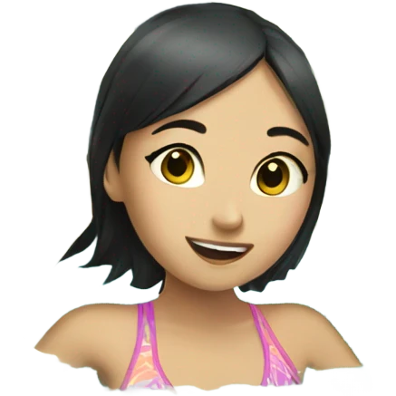 Asian girl swimming in money emoji