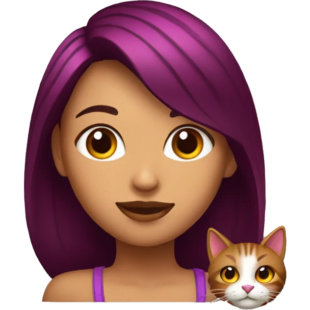 chica con pelo marron y moradas con un gato emoji