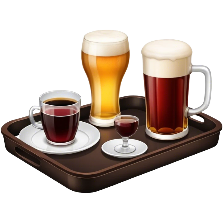 A serving tray with a beer, glass of wine, and a cup of coffee emoji