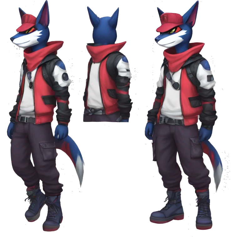 Cool Anthro Noibat-Zangoose-Quilava-Litten-Sphynx-Pokémon with edgy stripes collar punk techwear cool fiddler-hat Full Body emoji