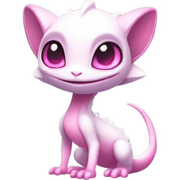 White, Chibi, White body, Anthro-Sona-Lizard-Alien-Salazzle-Mew-Fakémon, with pink eyes, Full Body emoji