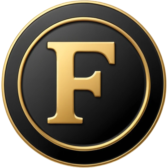 Emoji icon of a black coin with engraved letter F, minimalist style, isolated emoji