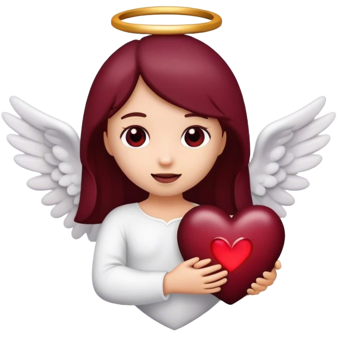 Deep maroon emoji heart with a little angel inside  emoji