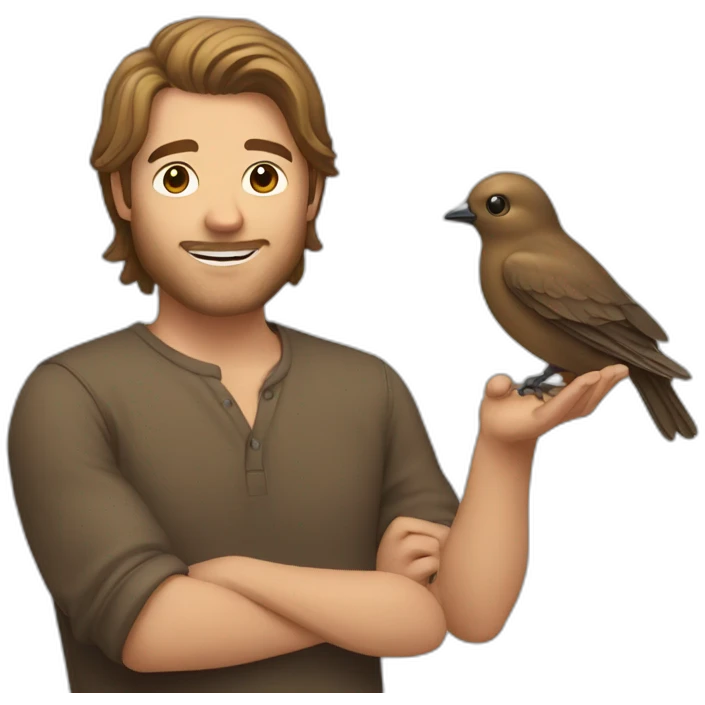 Man with a soft brown hair catch bird emoji
