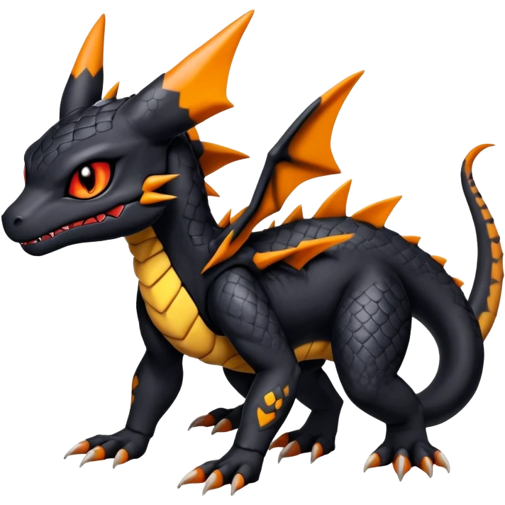 Scaly Cute Badass Gloomy Dark Guilmon-Salandit-Umbreon-Fakémon-hybrid-creature (full body)  emoji