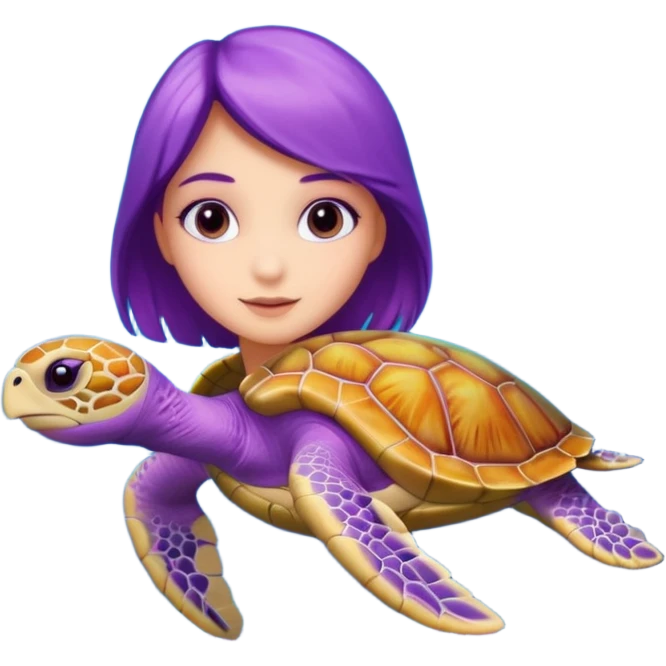 Purple girl Sea turtle in the ocean emoji