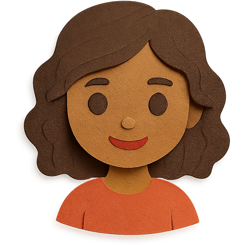 brown girl with wavy hair and brown eyes in paper craft style emoji