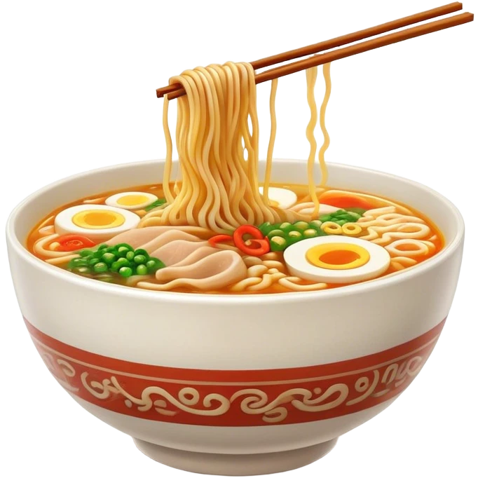 Cinematic Realistic Ramen Dish Emoji, showcasing a steaming bowl of rich broth with noodles and toppings rendered with dynamic textures and inviting, warm lighting. emoji