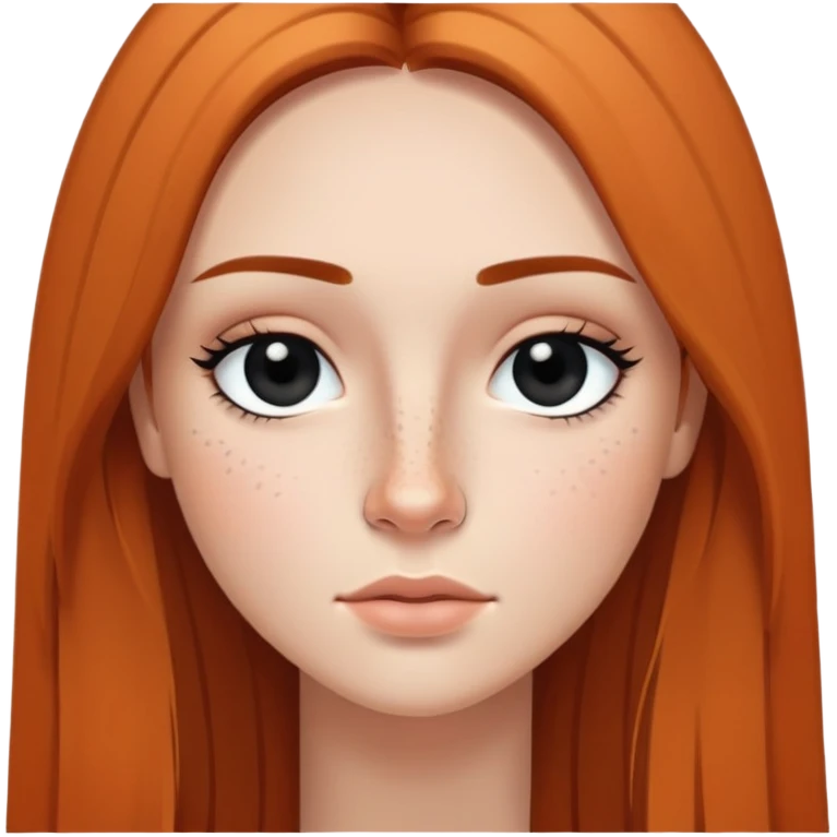 woman with straight long hair, deep black eyes, minimal makeup, and freckles on cheeks and nose emoji