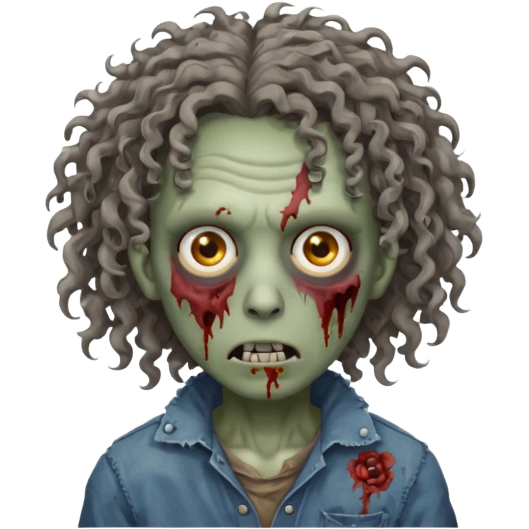Zumbi de cabelo médio cacheado emoji