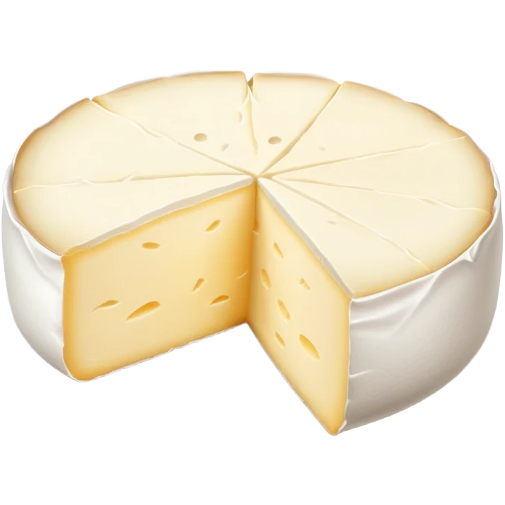 cinematic-realistic-brie-cheese-emoji,-featuring-soft-ripened-cheese-with-a-delicate white rind-rendered-with-lifelike-detail-and-inviting,-natural-lighting emoji