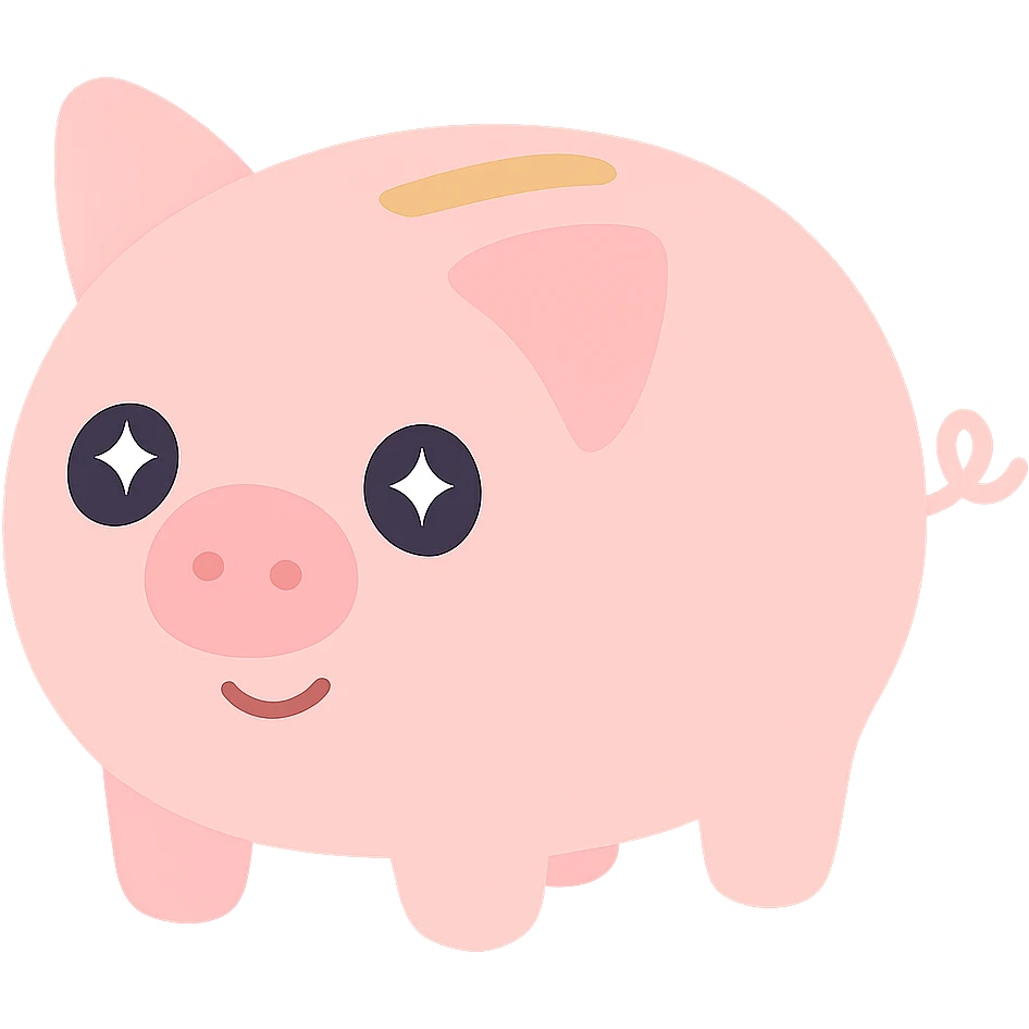 A piggy bank with a coin slot and a happy face, in a cute and friendly style. emoji