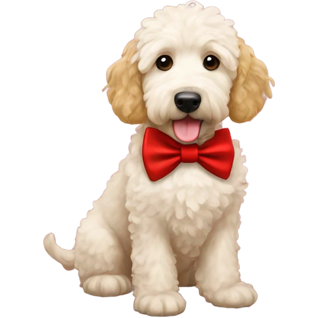 Golden doodle wearing Christmas bow tie emoji
