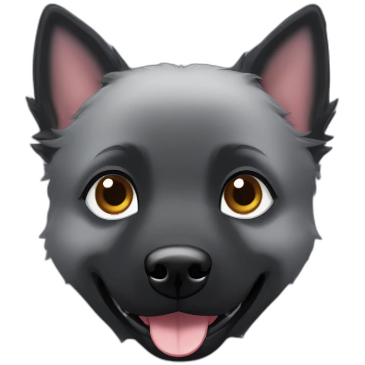 Black schipperke head with only black hair, mid length hair and dark brown eyes emoji