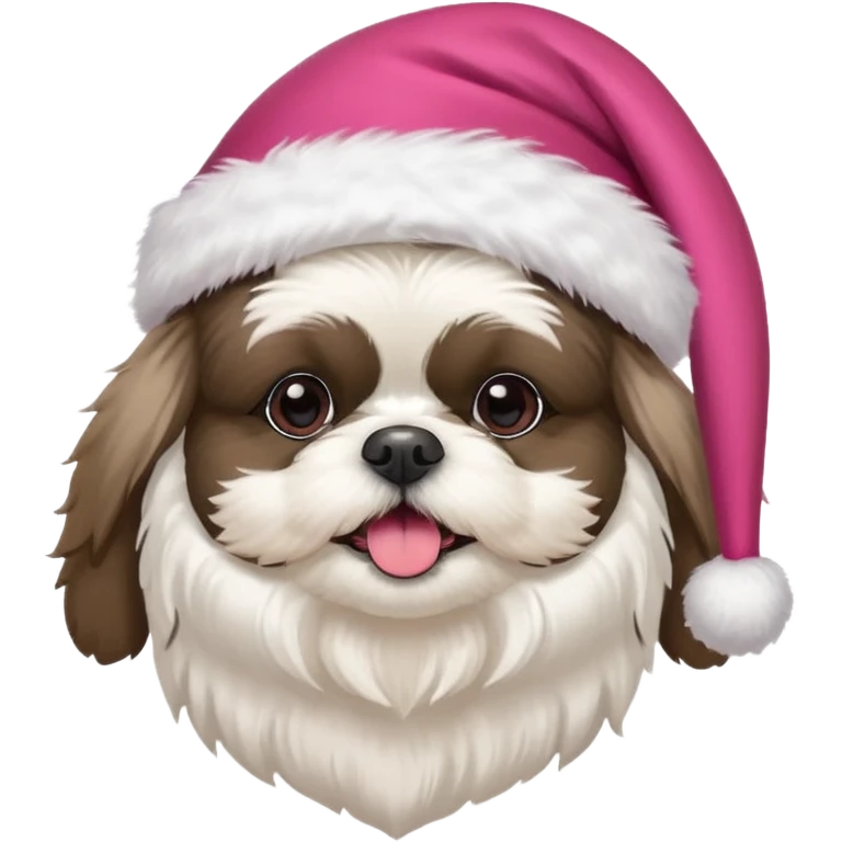 one little all white shih tzu with pink santa hat and one white and black havanese with red santa hat emoji