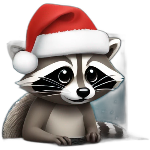 raccoon with a christmas hat behind a laptop emoji