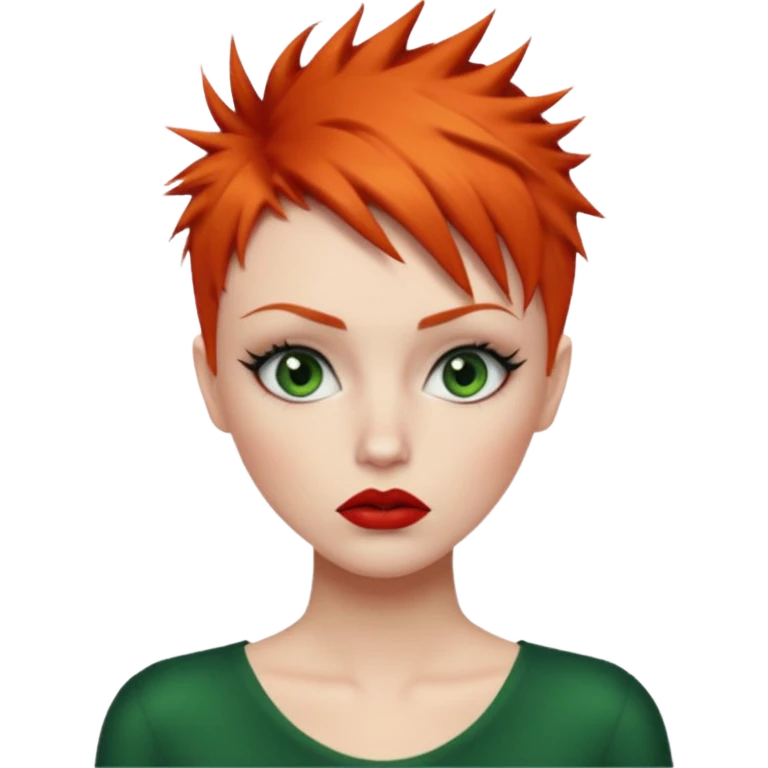 Short spikey Ginger hair, green eyes, black long eye lashes large red lips White woman embarrassed emoji